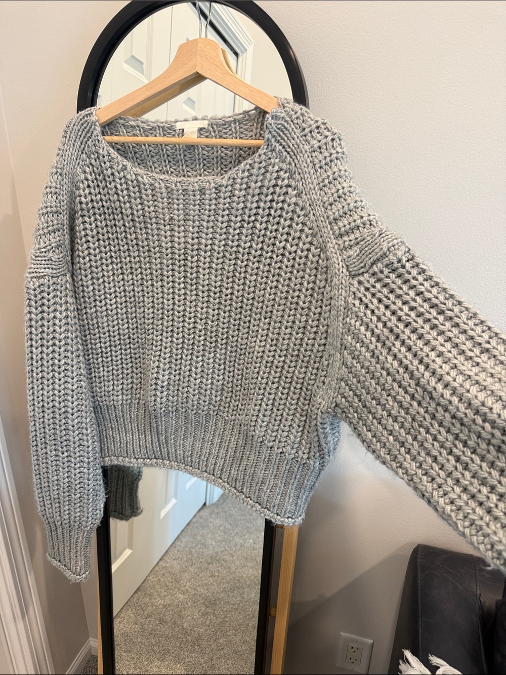 H&M oversized Light Gray Chunky Knit Scoop Neck Sweater
